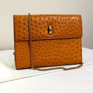 Vintage Fontana Di Trebbia Ostrich Leather Shoulder Bag